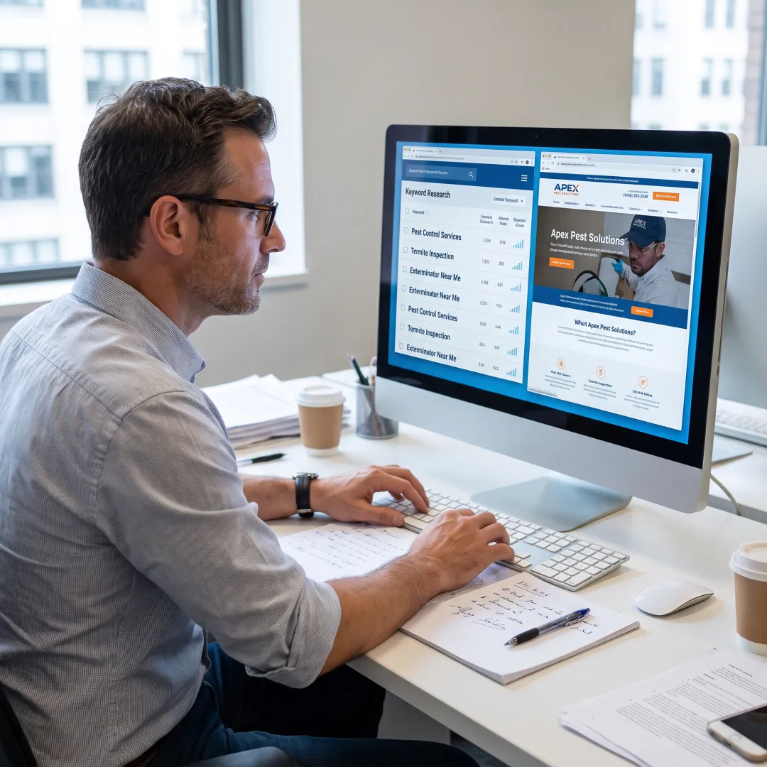 SEO professional planning content for a pest control company