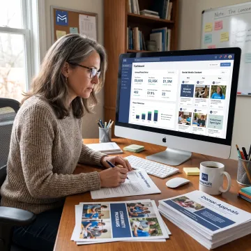 Nonprofit marketer planning donor outreach