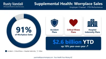 Supplemental health insurance workplace sales breakdown showing 91 percent market share infographic