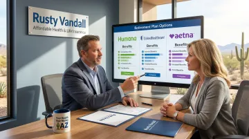 Independent insurance advisor reviewing multi-carrier retirement plan options with client