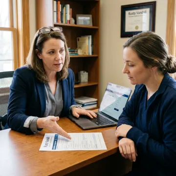 Insurance advisor comparing plans with travel nurse