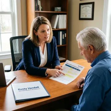 Medicare insurance broker reviewing coverage options with a client