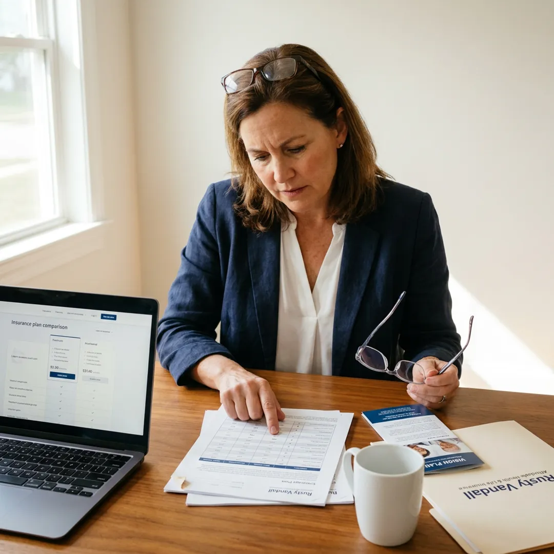 Insurance agent reviewing vision plan documents