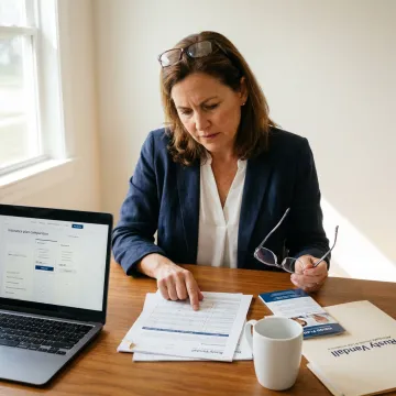 Insurance agent reviewing vision plan documents