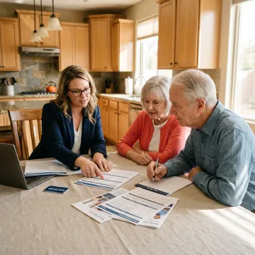 Medicare insurance agent advising senior couple