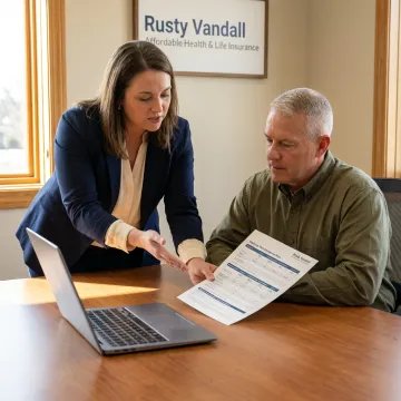 Insurance advisor explaining retirement options to a veteran