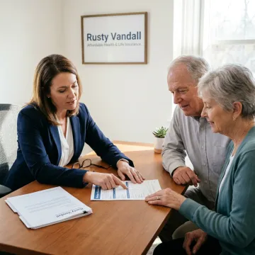 Insurance broker advising senior couple