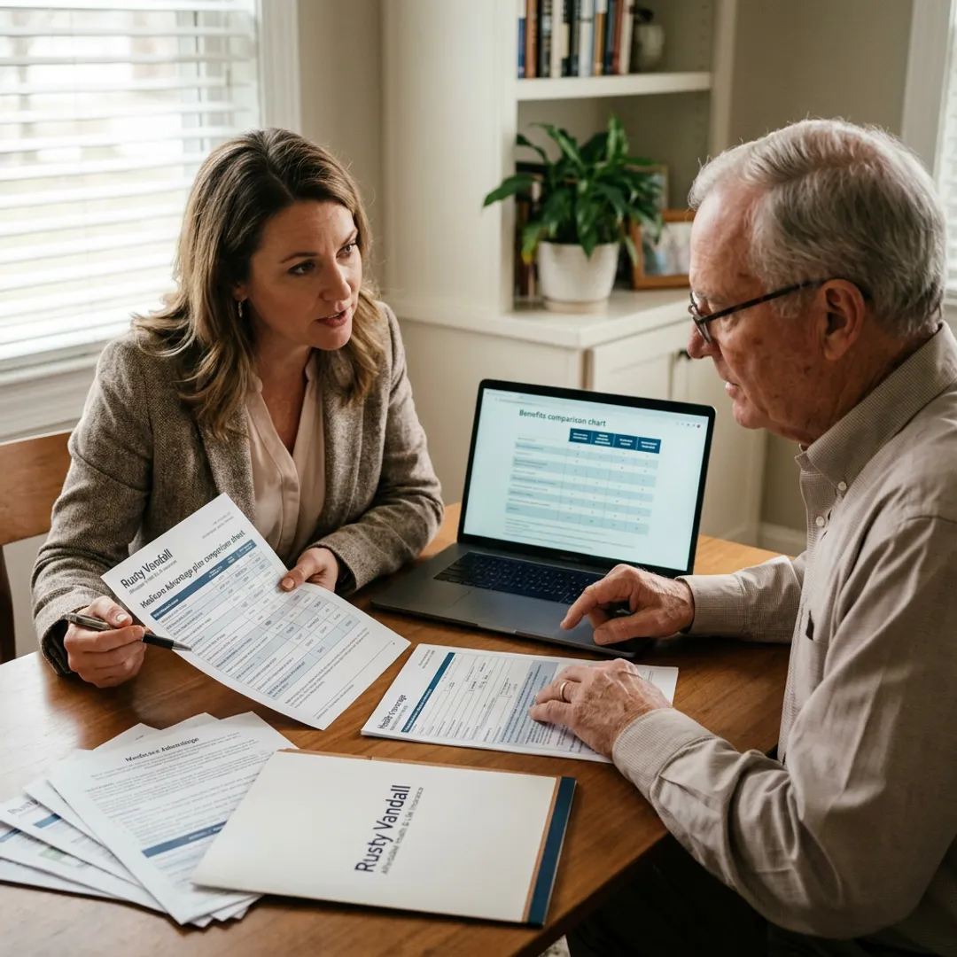 Medicare Advantage plan review with insurance agent