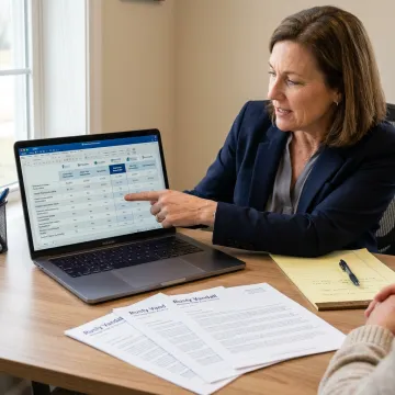 Broker comparing health insurance plans with client