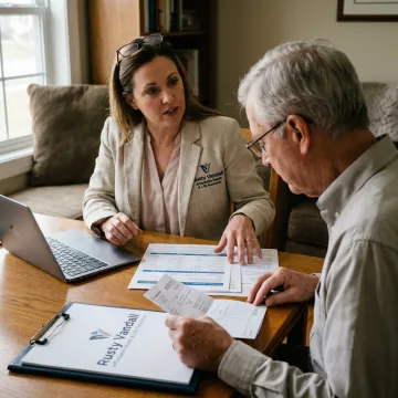 Insurance agent guiding retiree through plan comparison