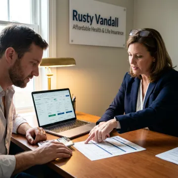 Independent contractor comparing insurance plans with a licensed agent
