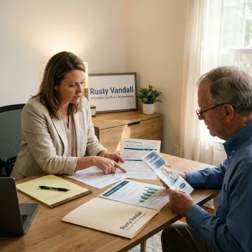 Licensed insurance broker reviewing retirement coverage options