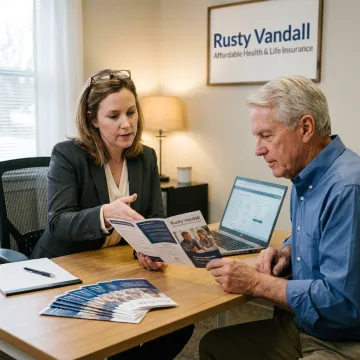 Senior reviewing dental coverage with an insurance advisor