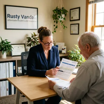 Medicare insurance broker reviewing plans with a client