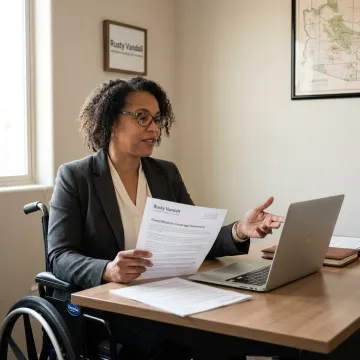 Insurance advisor reviewing travel coverage with a wheelchair user