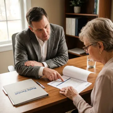 Medicare insurance broker helping a senior compare plans