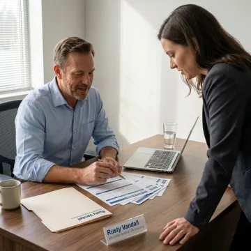 Insurance broker reviewing small business coverage options
