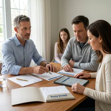 Insurance agent reviewing health plan options with a family