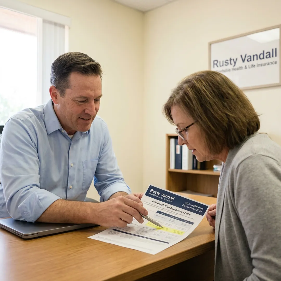 Insurance agent reviewing health plan options
