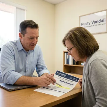 Insurance agent reviewing health plan options