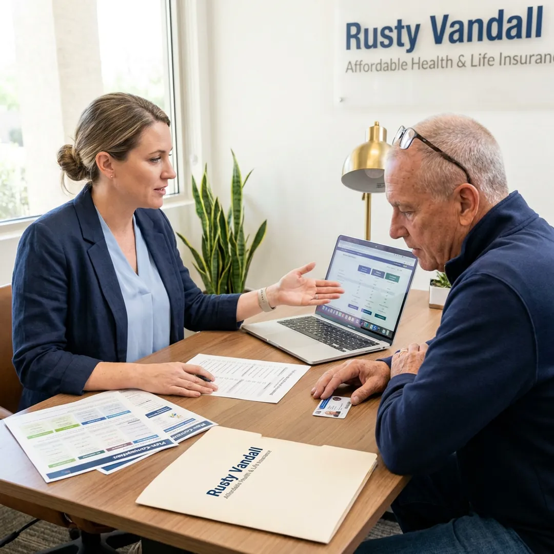Insurance agent reviewing Medicare options with a veteran