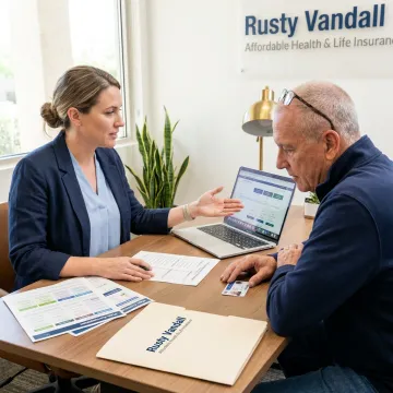 Insurance agent reviewing Medicare options with a veteran