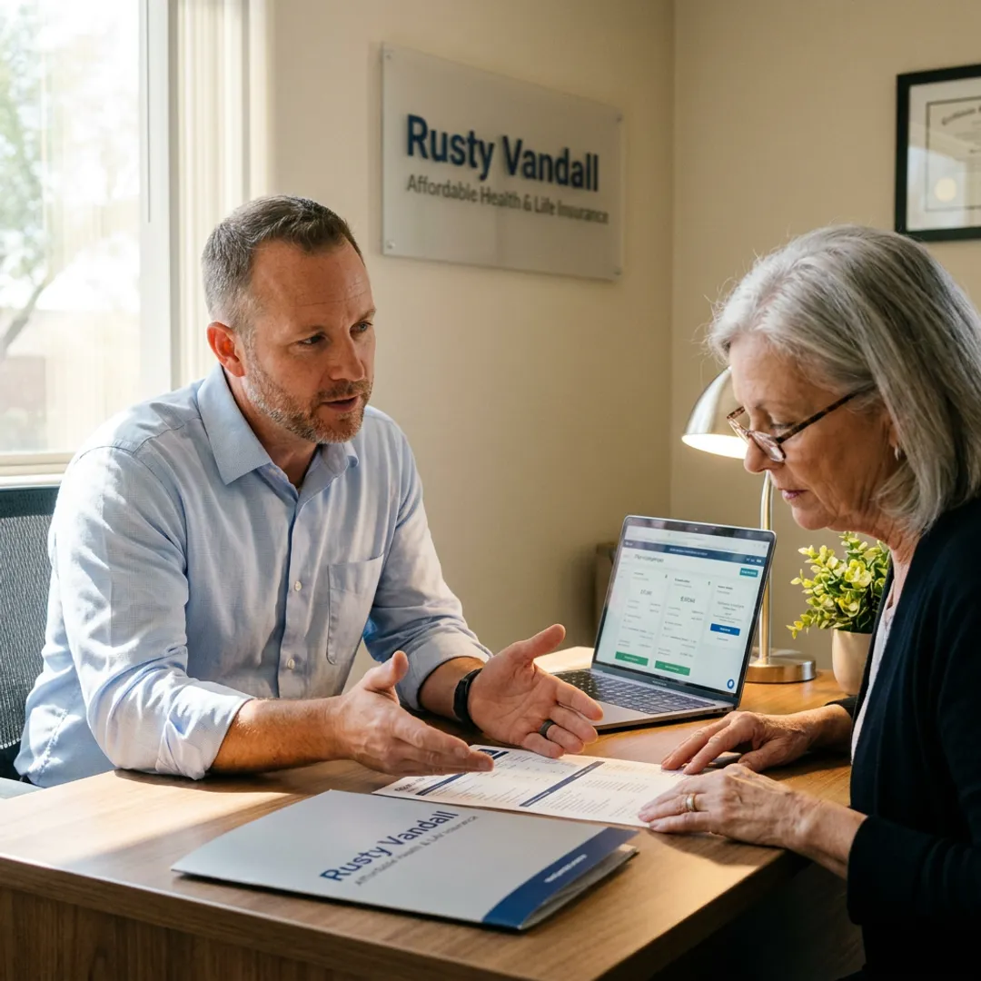 Medicare insurance agent helping a senior compare plans