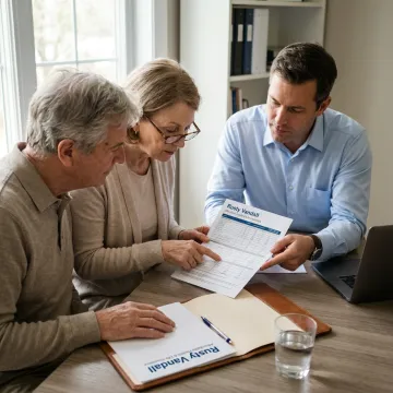Senior couple discussing Medicare insurance options