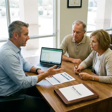 Insurance advisor explaining long term care options