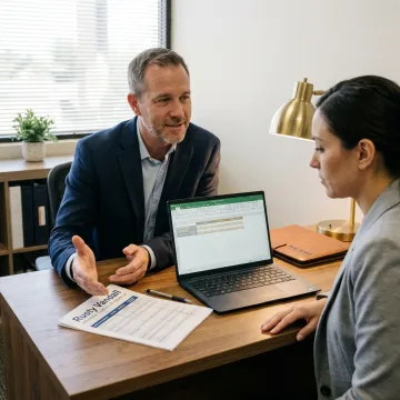 Insurance broker reviewing employee benefits plans