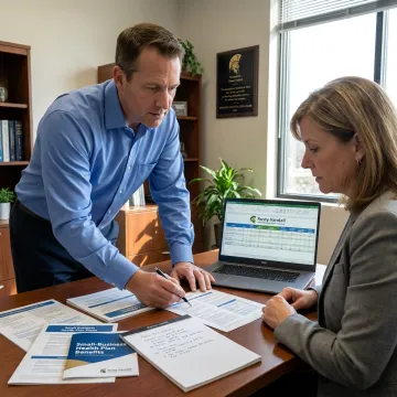 Insurance agent comparing employee health plan options