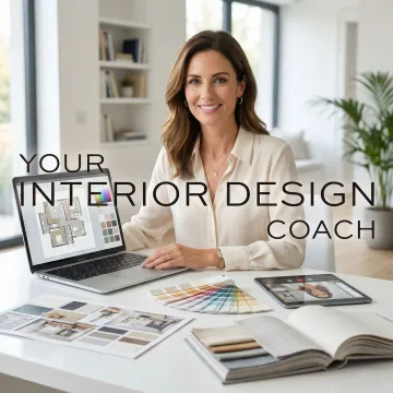 Professional interior designer conducting virtual e-design consultation on laptop