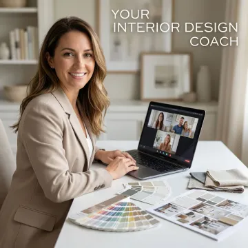Interior designer conducting virtual color consultation on laptop with color swatches