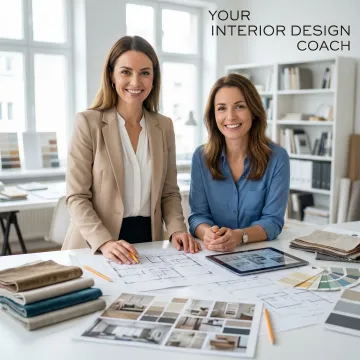 Interior designer working with client on space planning layout using floor plans