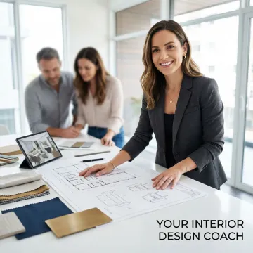 Professional interior designer reviewing floor plans and space layouts with clients