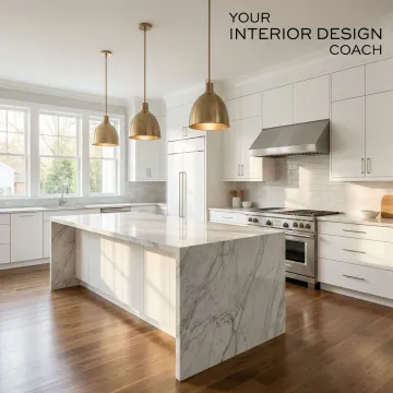 Modern kitchen interior with custom cabinetry, quartz countertops, and professional design details