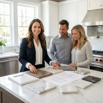 Modern kitchen interior with custom cabinetry and designer finishes during renovation consultation