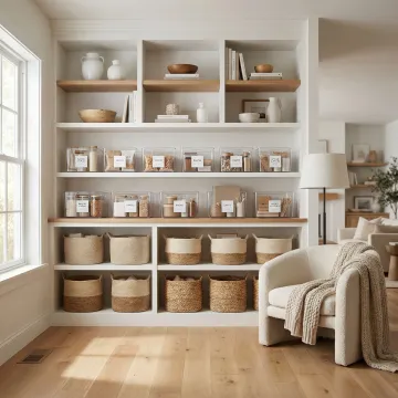 Beautifully organized home interior with custom storage solutions and decluttered spaces