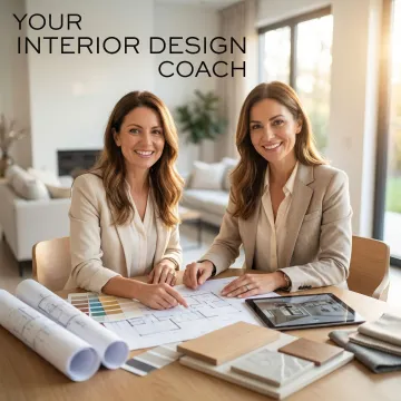 Professional renovation consultant reviewing blueprints and design plans with homeowner in modern Vegas home