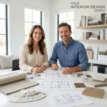 Interior designer working with client on home improvement layout plans