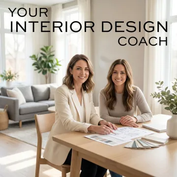 Professional interior designer consulting with homeowner in a bright, modern living room