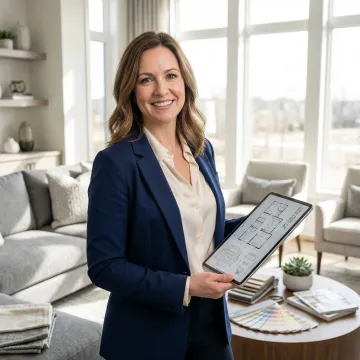 Professional space planning consultation showing furniture layout options in a modern Redwood City home