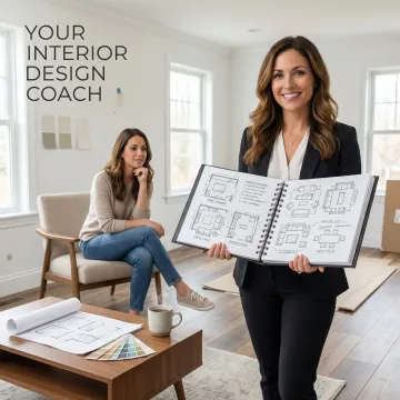 Interior design coach presenting layout solutions to a homeowner during a consultation