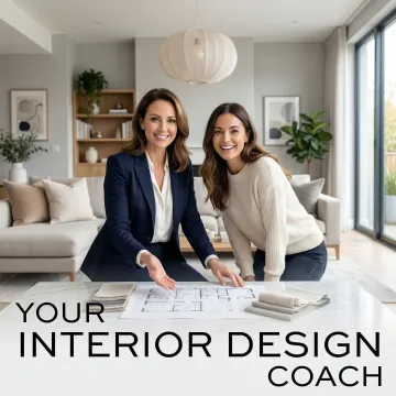 Interior design coach reviewing elegant home layout plans with a homeowner