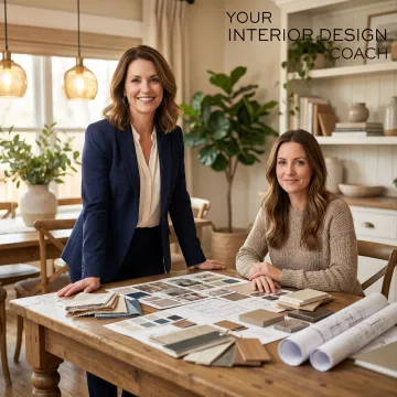 Interior designer presenting a personalized home design plan to a satisfied homeowner