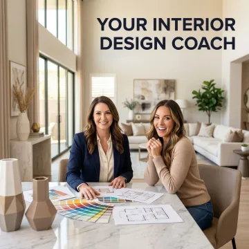 Interior design coach reviewing room design plans with a client in a Las Vegas home