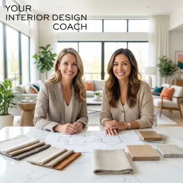 Interior design coach working with a homeowner on a room layout plan