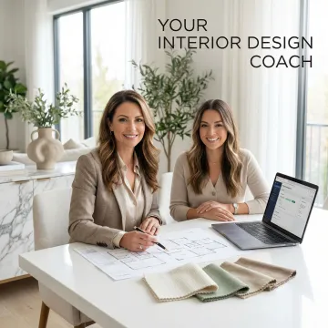 Interior design coach reviewing space planning layout with a client