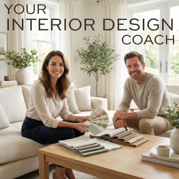 Color consultant presenting personalized paint and fabric palette to a homeowner