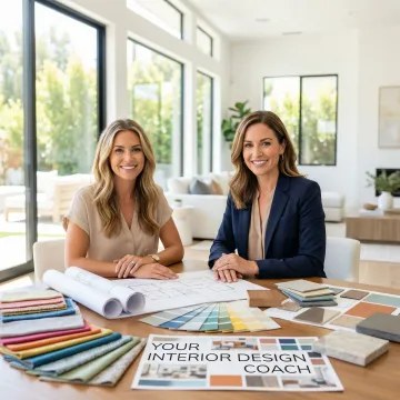 Interior design coach helping a client plan a living room layout